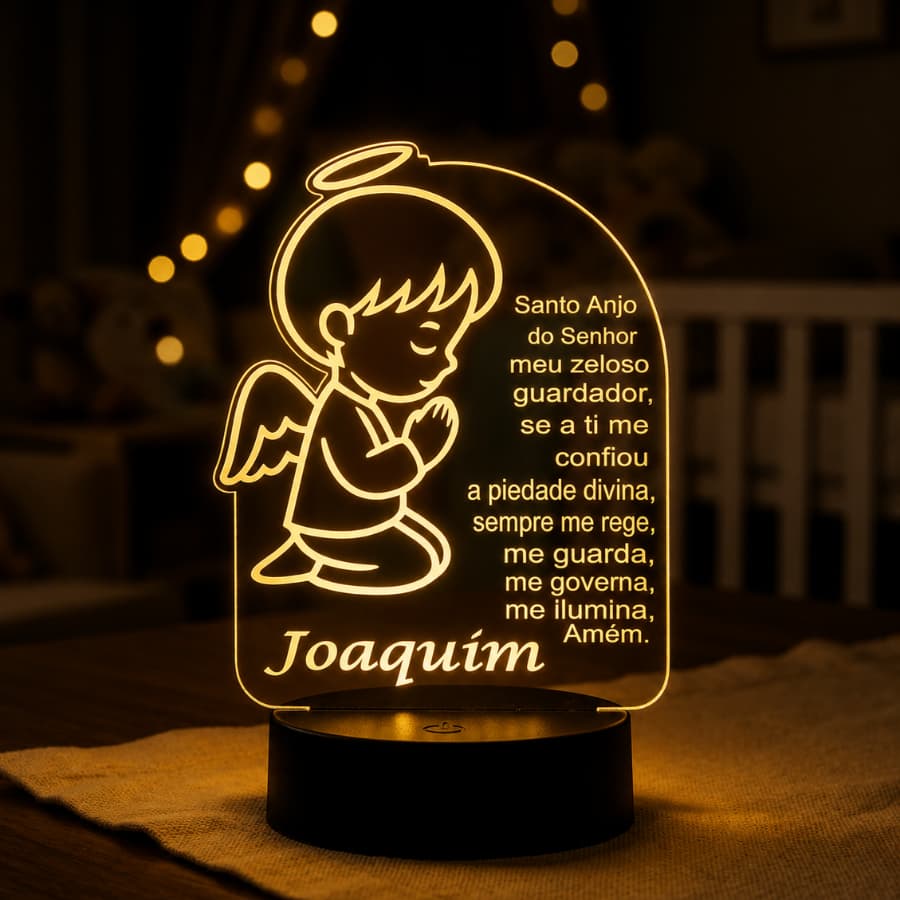 Luminária Mini Abajur Anjo da Guarda Personalizada Led RGB Decorativo