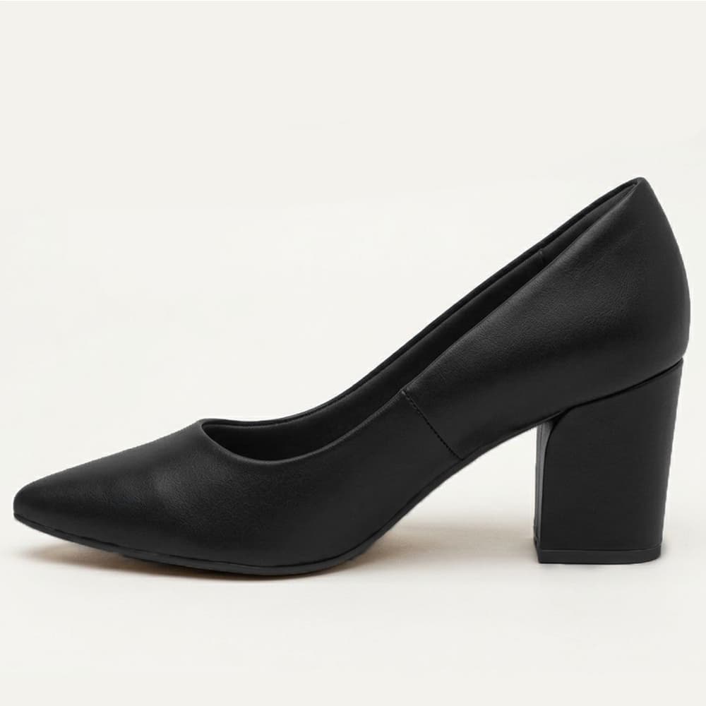 Sapato Scarpin Usaflex Couro Bico Fino Salto Grosso