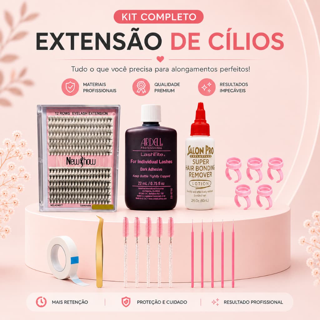 Conjunto Kit Cilios Tufo Postiço em Casa Cílios Tufinho New Show Ardell Lanell Salon Pro