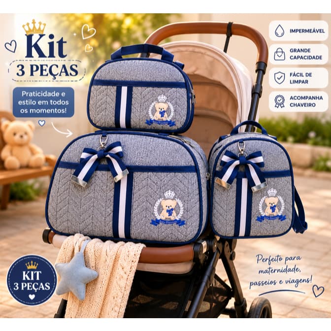 Kit Bolsa Maternidade 3 Peças Impermeável Bolsa Grande Média e Mochila