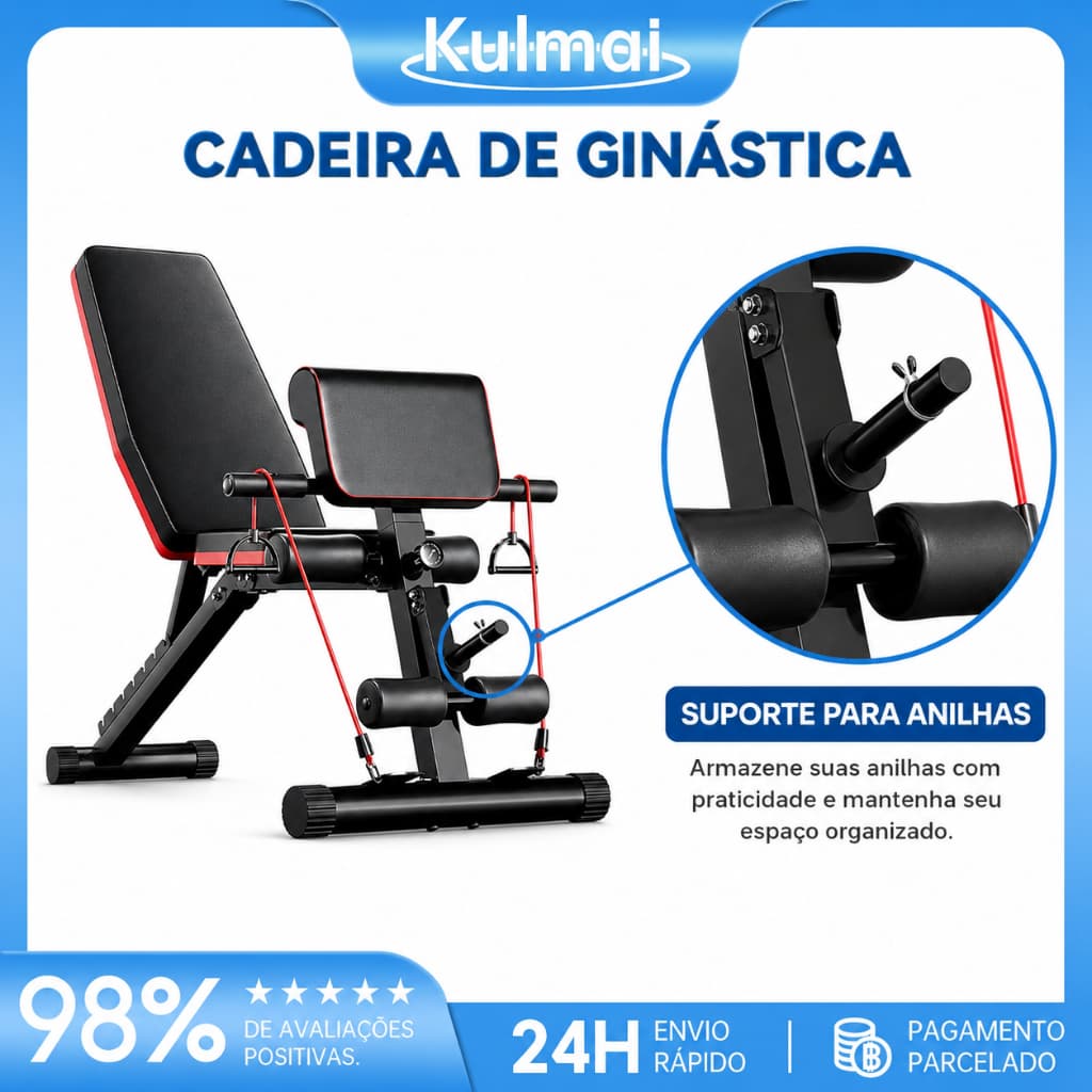 Banco Musculação E Academia Regulável Capacidade de carga 400KG Reto Declinado Inclinado 7 Graus