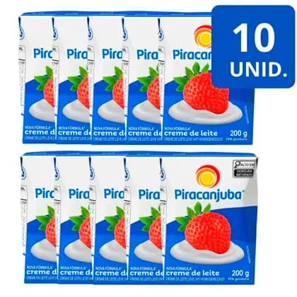 Creme de Leite Piracanjuba UHT Homogeneizado, 17% Gordura, 200g - Kit com 10 Unidades