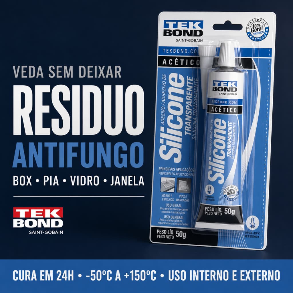 Silicone Acetico Incolor 50g TekBond Box Banheiro Pia Janela Vidro Antifungo Vedacao