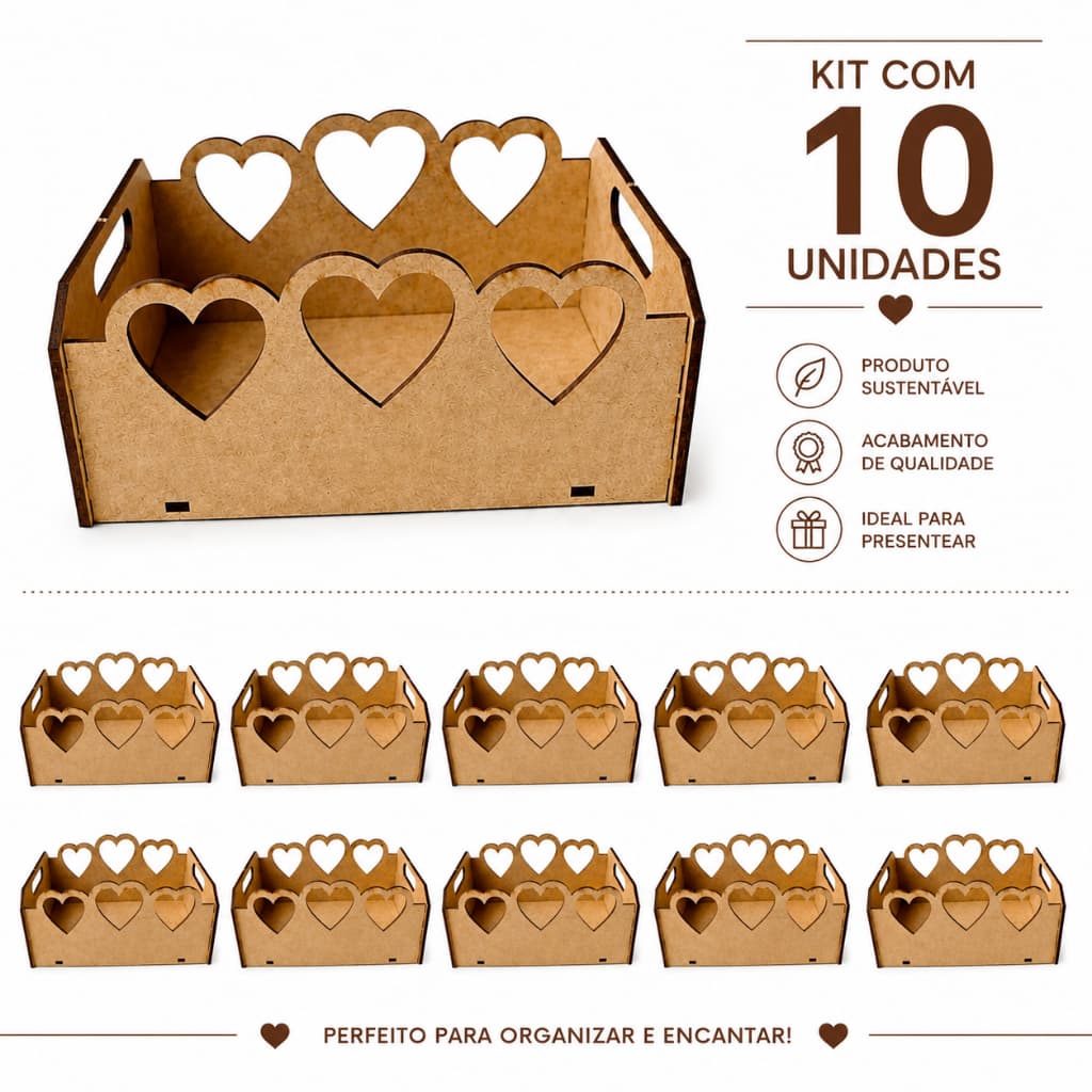 Kit 10 Caixote de Madeira Mdf Decorativo Coração 15x10 Lembrancinha Decoração