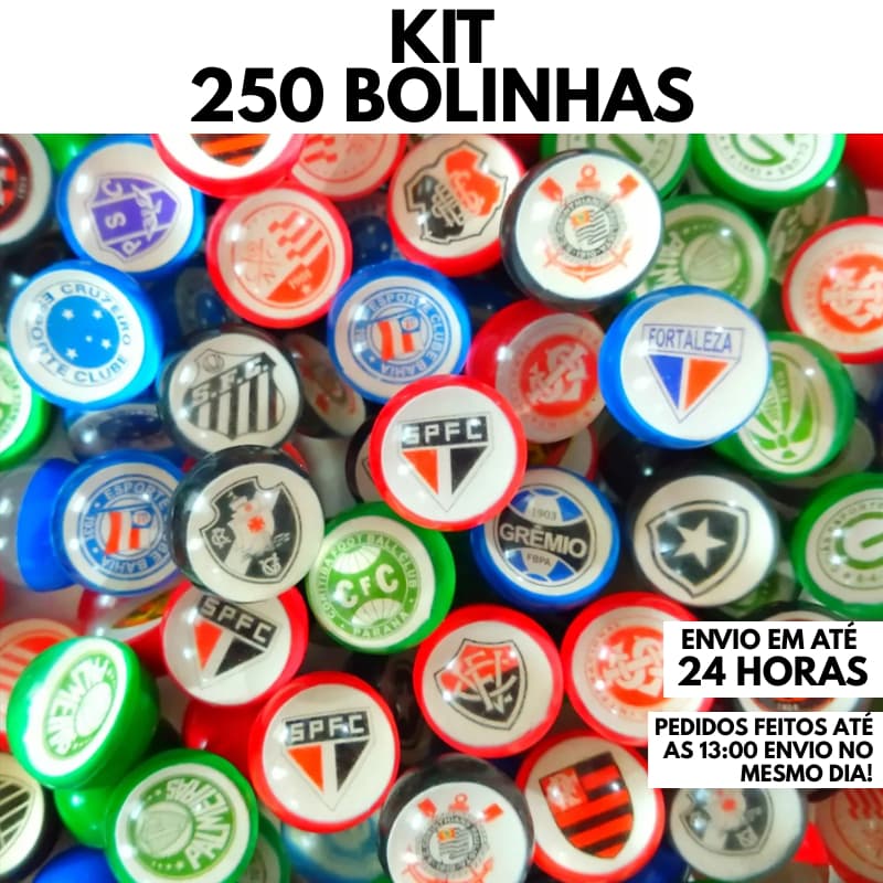 Kit 250 Bolinhas 27mm Pula Pula Times de Futebol Brasileiro Festa Brinquedo Infantil