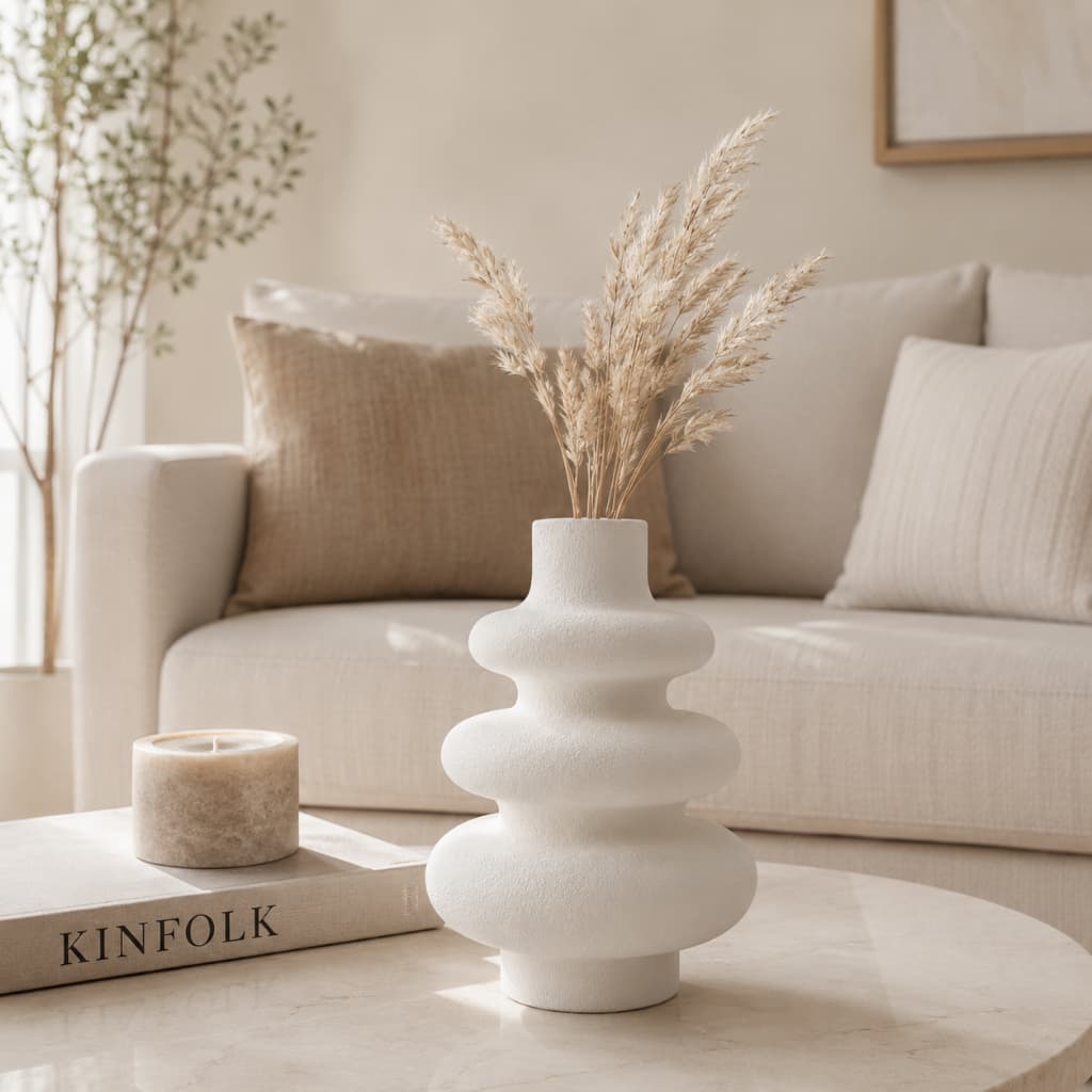 Vaso Branco e Marfim Para Mesa de Jantar Sala Escritório Recepção Aparador Decoração Moderna Luxuosa