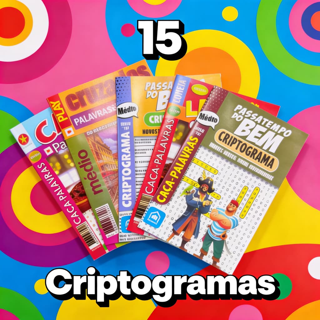 KIT 15 Revistas Cripto / Criptograma | Passatempos de Lógica e Decodificação | Jogos Exclusivos