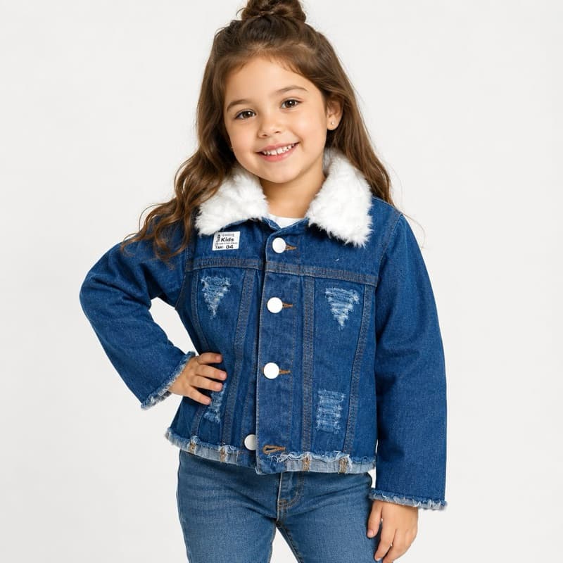 Jaqueta Jeans Infantil Feminina  com Pelúcia | Inverno 4 ao 8
