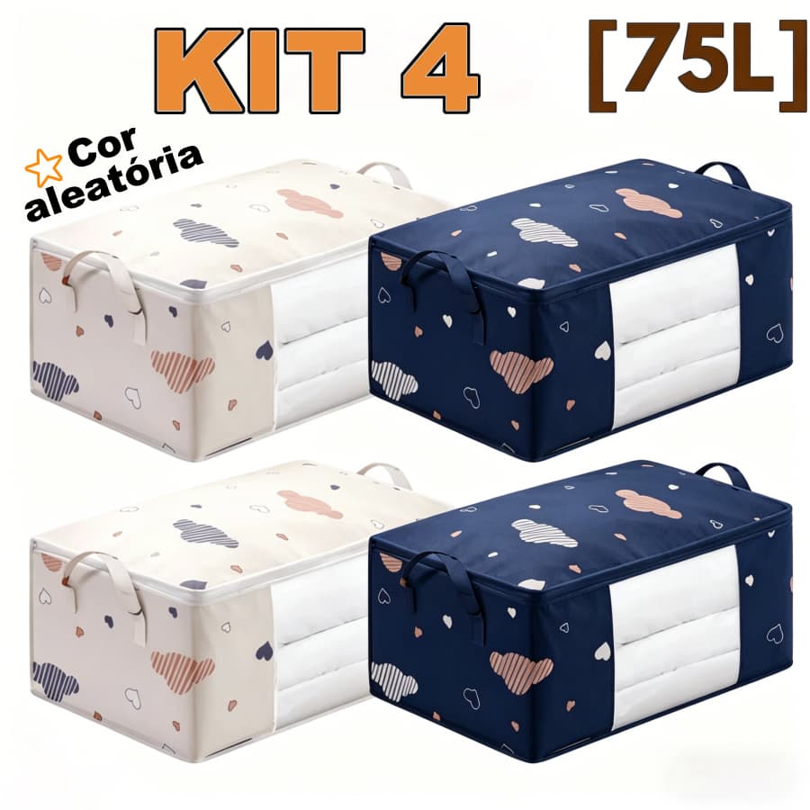 KIT 4 UNIDADES Caixa Saco Organizador Cobertor Casaco Guarda Roupa Ecológico Anti-Poeira Multiuso（Cor aleatória）