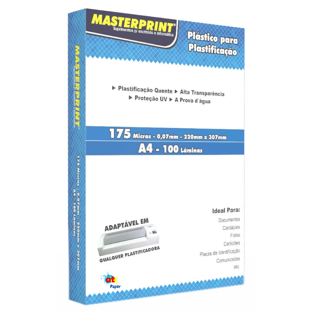 Refil Plástico Para Plastificação A4 175 Micras Masterprint 100 Folhas Laminadora