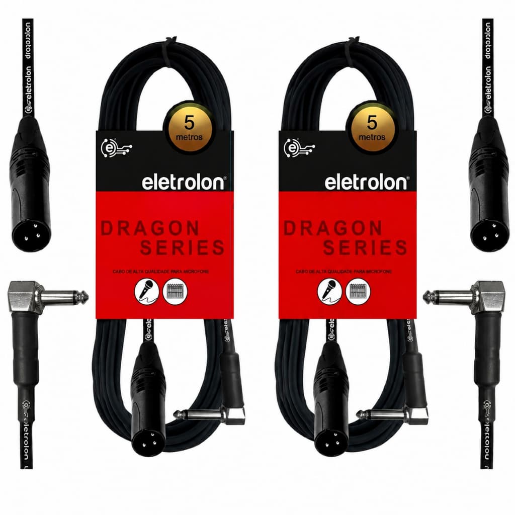 Kit 2 cabos P10 90° para XLR macho de 5 metros