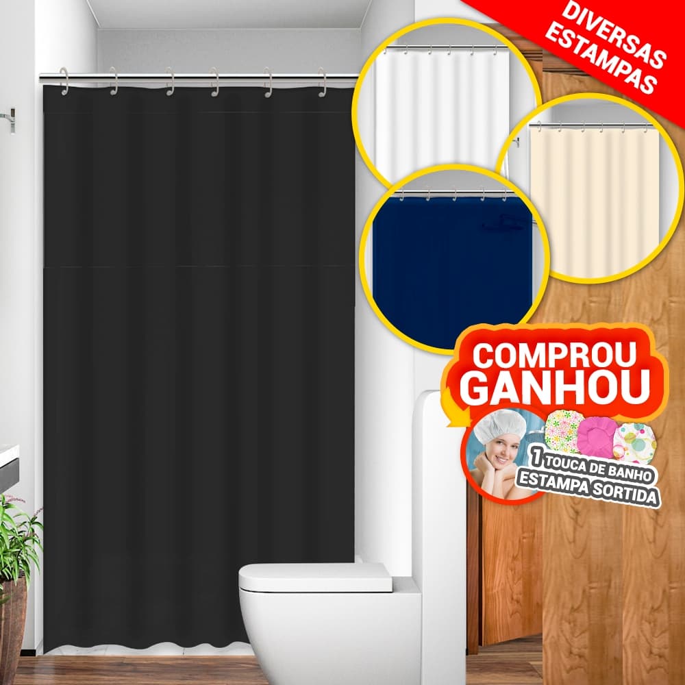Cortina Para Box Banheiro Liso Com Gancho Tecido Impermeável Lavável e 100% Poliéster - Várias Cores