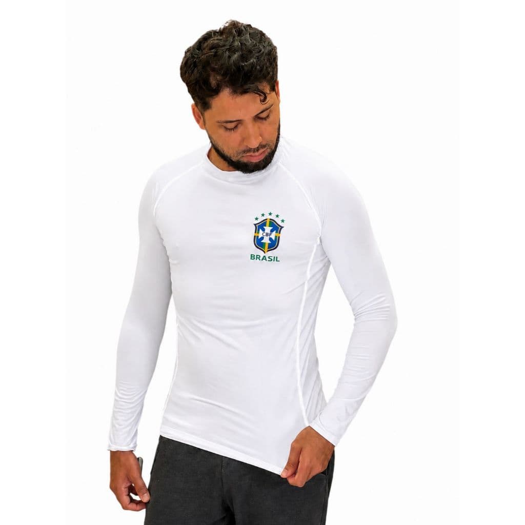 Camisa Segunda Pele Masculina Brasil Preta Manga Longa Treino Academia