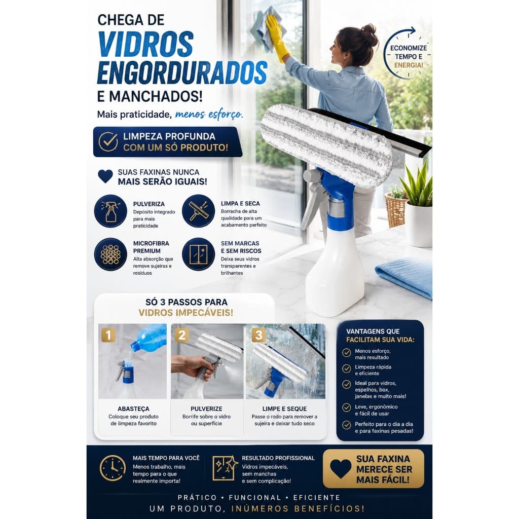 Rodo Limpa Vidro Refil Com Recipiente Funcional Pratico Varios Modelos