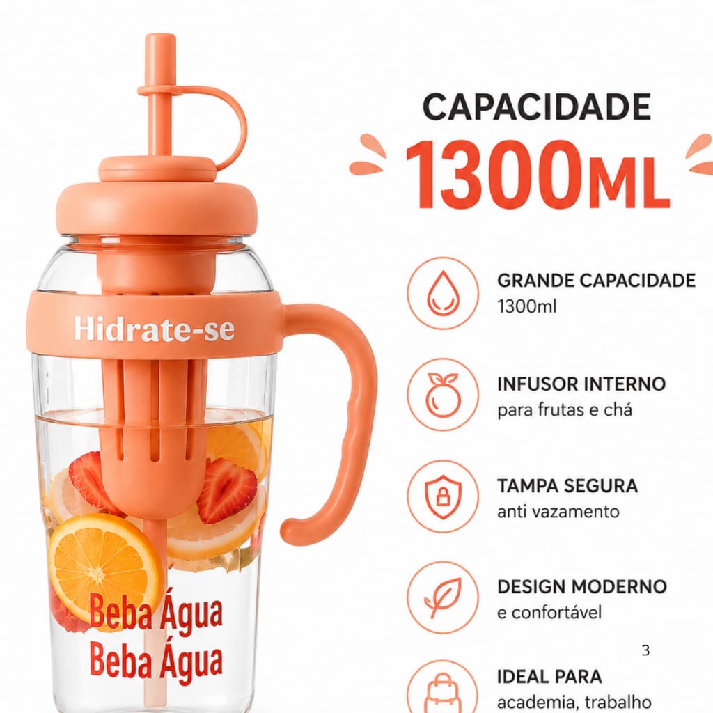 Garrafa de Agua com canudo de silicone