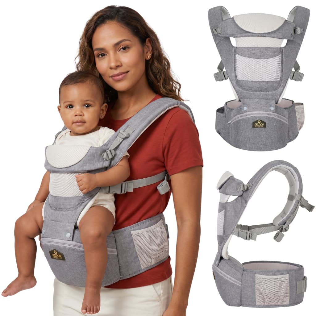 Bolsa Bebê Canguru Classic Assento Ergonômico 3 Modos de Uso Apoio Lombar Suporte de Cabeça Aiebao