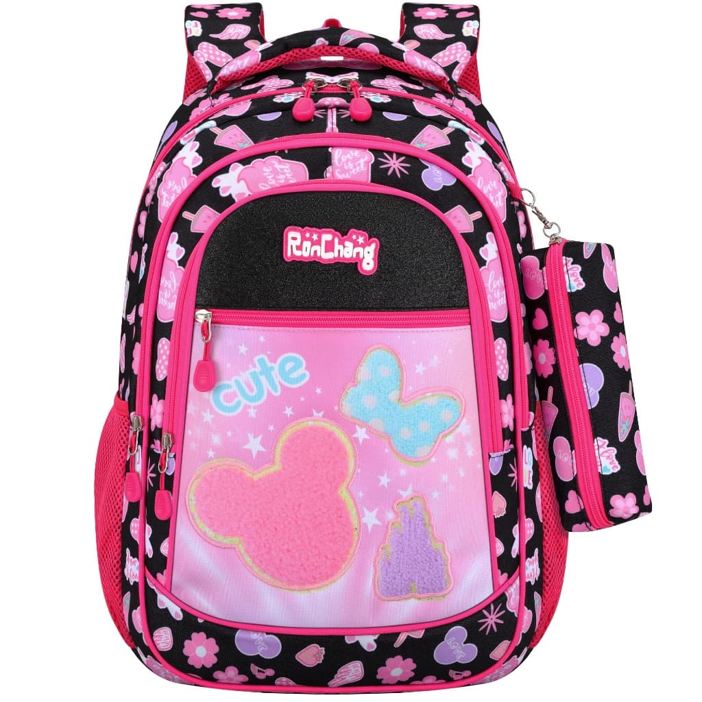 Mochila Infantil Menina Cute Estampa Fofa + Estojo | Grande Capacidade Leve Escolar Ideal para Volta às Aulas
