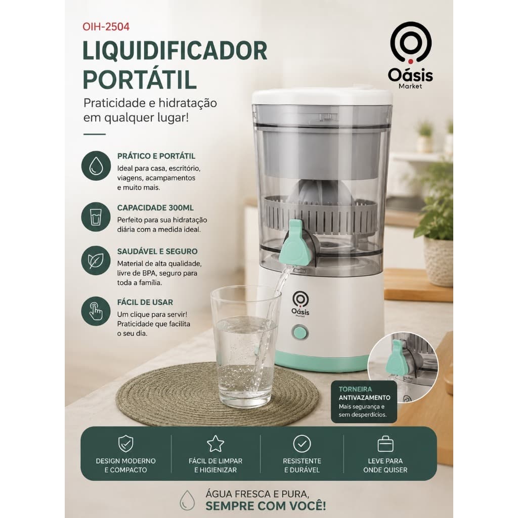 Liquidificador Portátil Recarregável Oasis Market – Praticidade para suas Bebidas em Qualquer Lugar