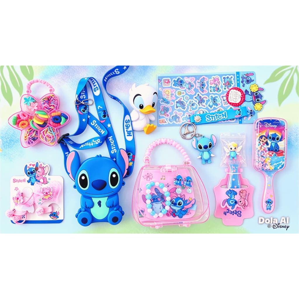 Kit Stitch Disney Infantil Completo Com Bolsinha Stitch Carteira Bolsinha Escova de Cabelo Stitch