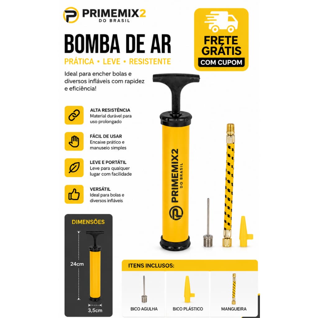 Bomba De Ar Manual 24cm Portatil Rapida Eficiente Facil Uso Inflador