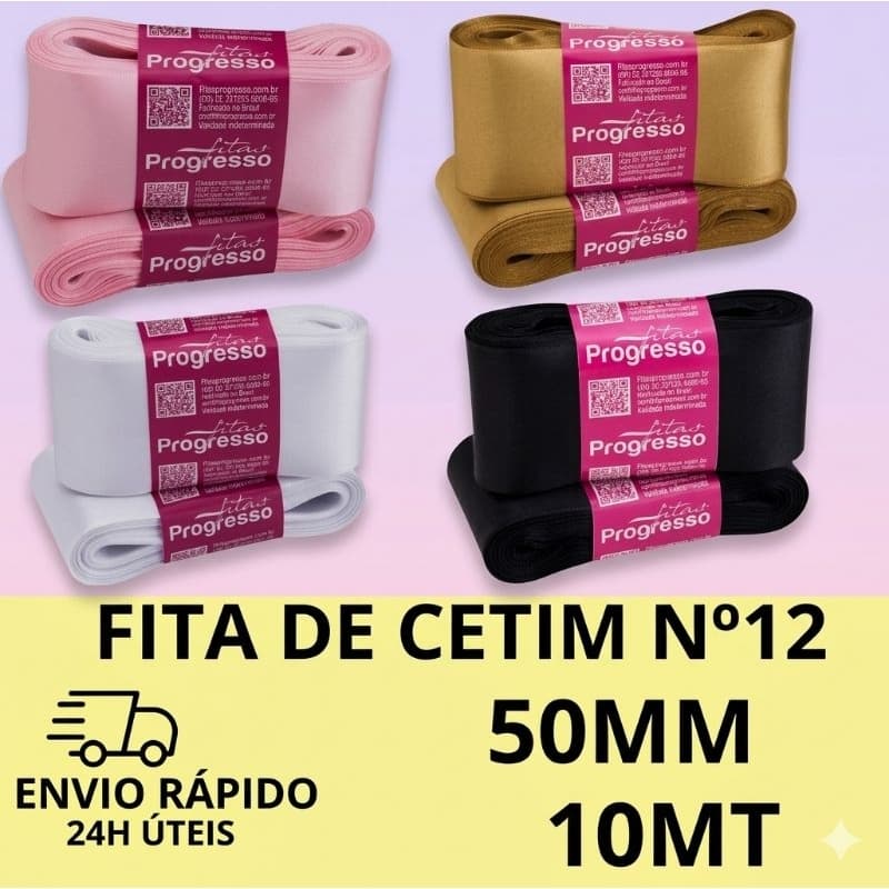 Fita de Cetim Progresso Nº12 50mm 10 Metros