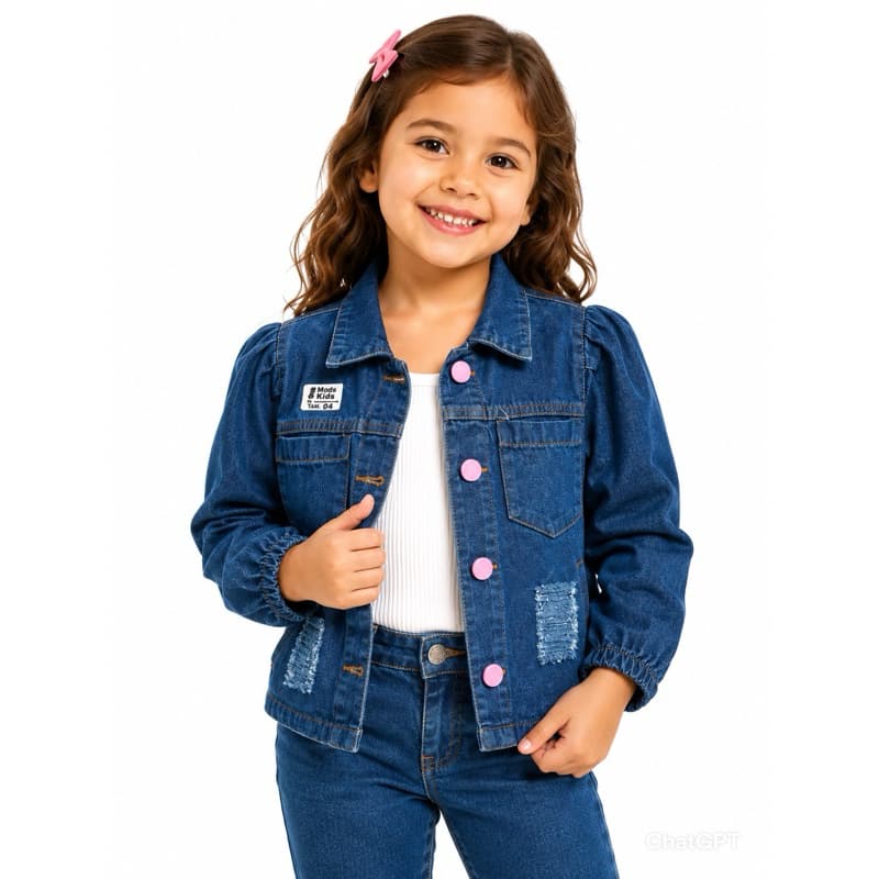 Jaqueta Jeans Infantil Feminina Blogueirinha Manga Princesa Jeans Tam 2 ao 14