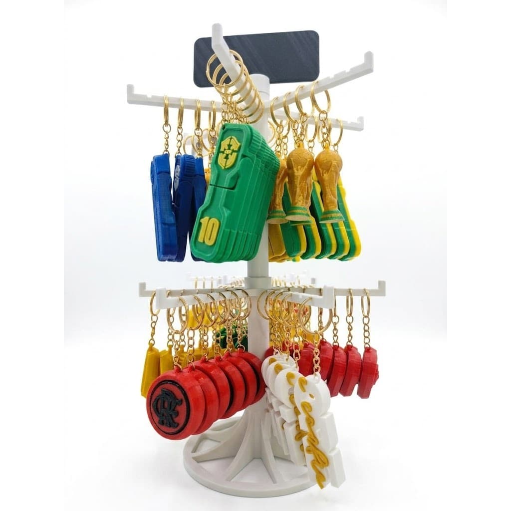 Kit Expositor Giratório com Chaveiros Personalizados | 36 ou 72 Chaveiros + Plaquinha para Logo ou Preço