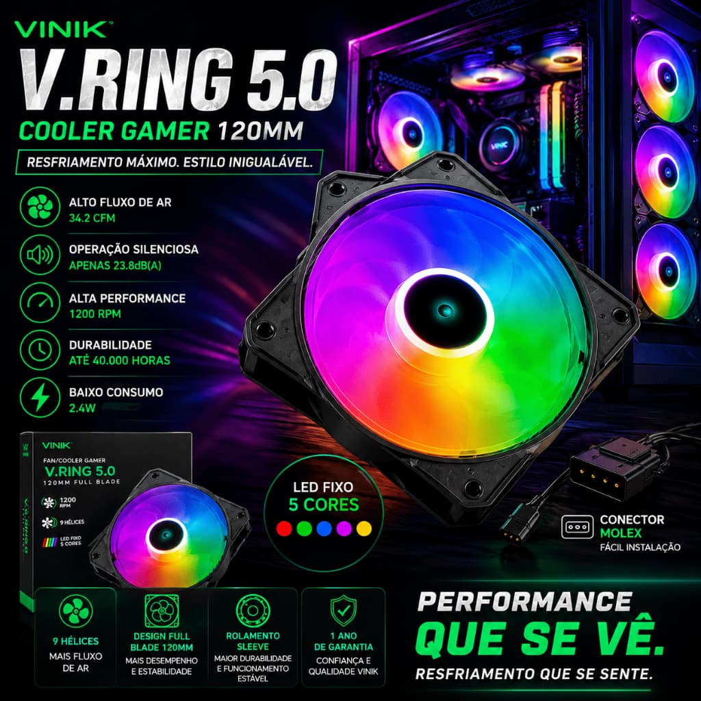 Cooler Fan Para Gabinete V.ring 5.0 Full Blade 120mm 5 Cores Vinik