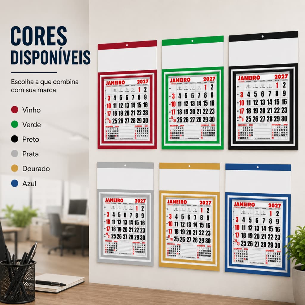 100 Calendários de Parede 27x37 Grande Folhinha Comercial 2027 Com Bloco 12 Meses