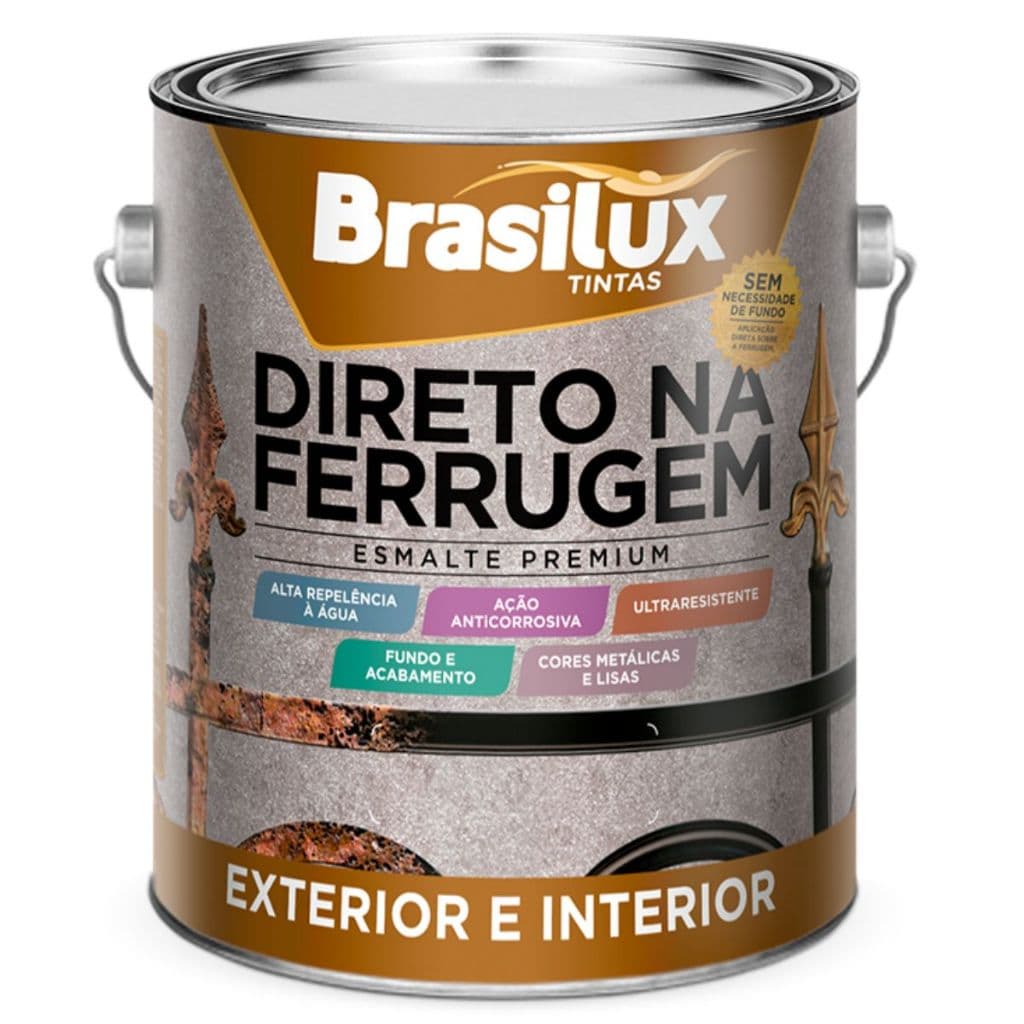 Tinta Direto na Ferrugem Esmalte Sintetico 3,6L Brasilux - Todas as Cores Disponiveis - Cor Cinza Platina