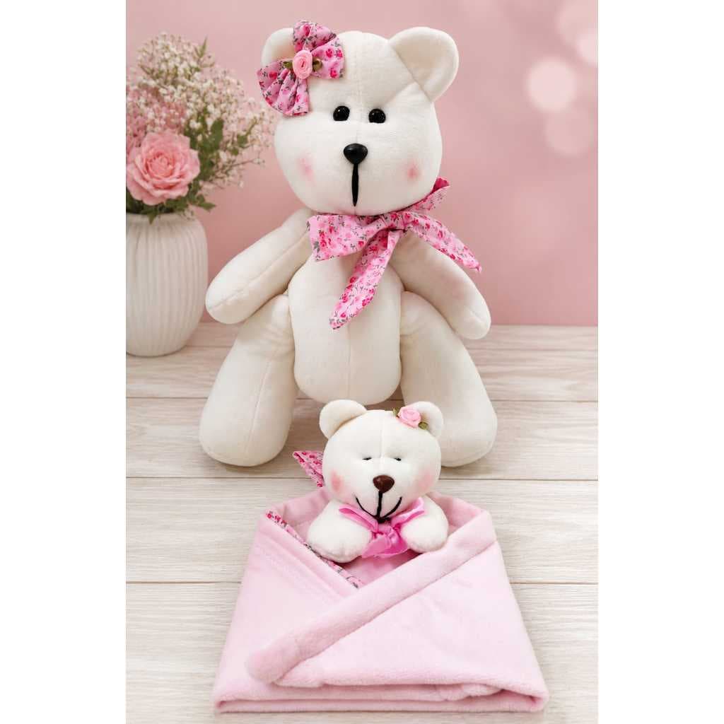 Kit  Presente Luxo  Bebê Naninha Ursinha floral + Ursinha 30 Cm Pelúcia Antialérgico -ENIVIO IMEDIATO