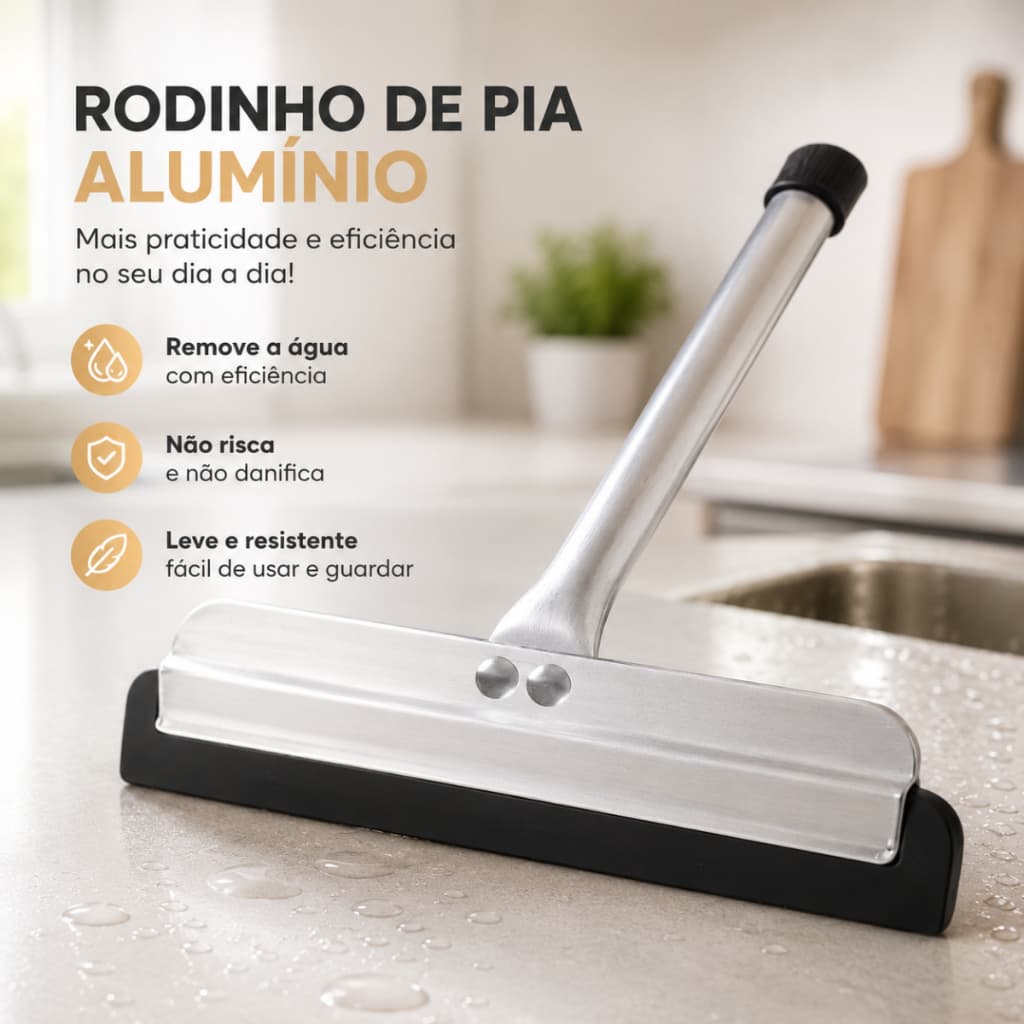Rodinho De Pia Em Aluminio Cozinha Inox Utensilios Pequeno Rodo Compacto Resistente Preto Silicone