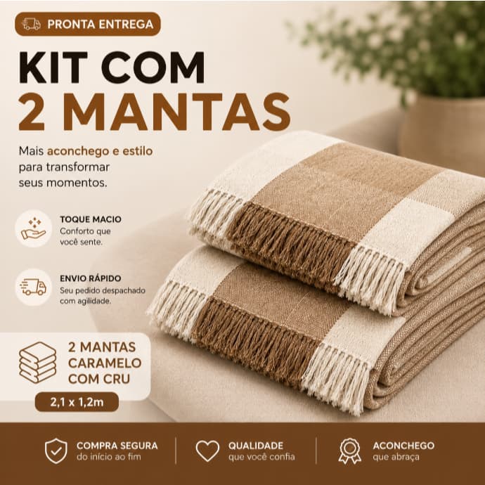 Kit com 2 Mantas Para Sofá & Cama da fabrica Grande Decorativa Protetora 2.10x1.20 xale