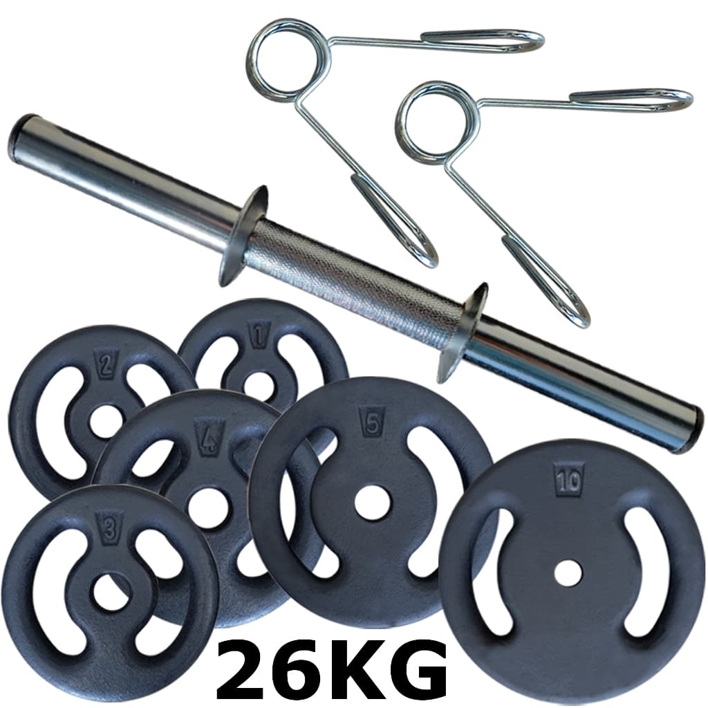 Kit 26kg de Anilhas + 1 Barra / Halter de 40cm oca P/ Musculação - FITNESS PRADO