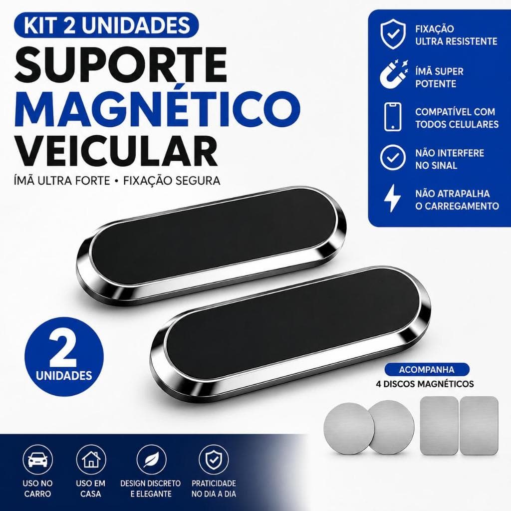 Kit 2 Suportes Magnéticos Veicular Para Celular Painel Carro Universal Cor Sortida Top