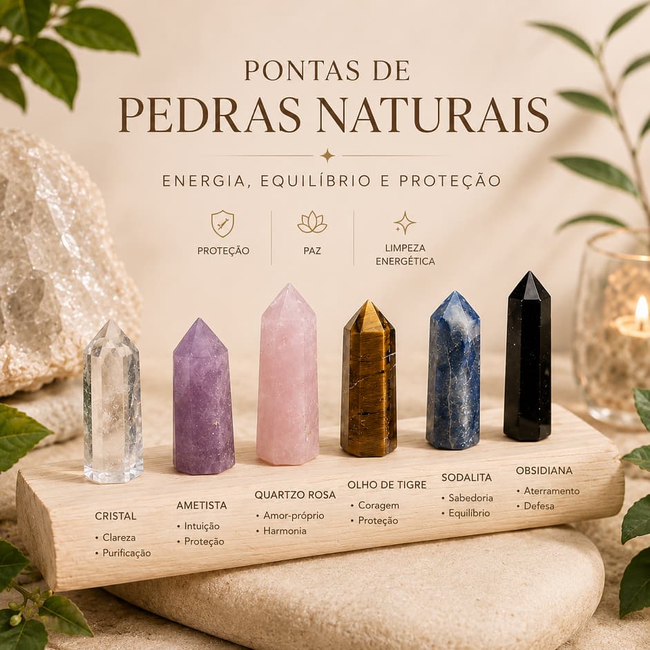 Ponta Pedra Natural 2-4cm Cristal Quartzo Ametista Obsidiana Energia Proteção Amuleto