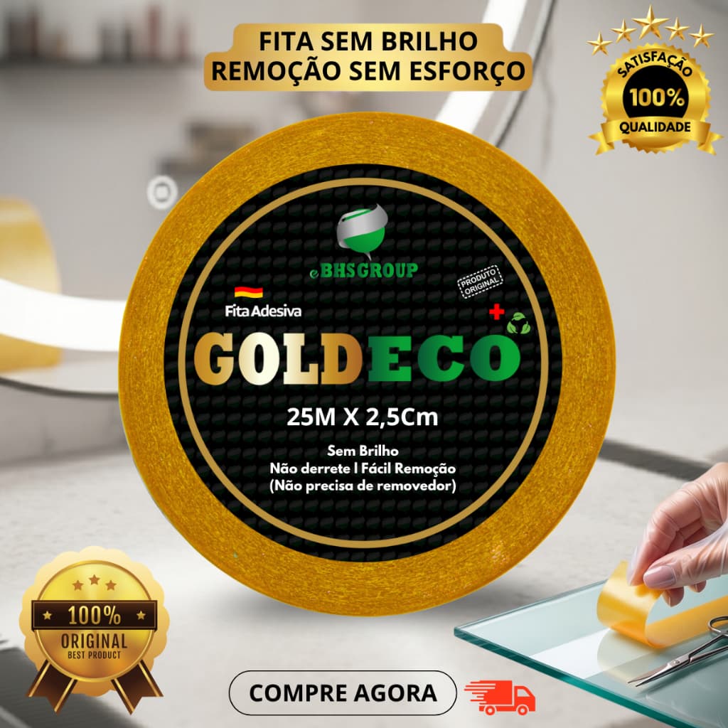 Fita Adesiva Dupla Face Goldeco 25m x 2,5cm P/ Próteses Capilares E Perucas Não Derrete
