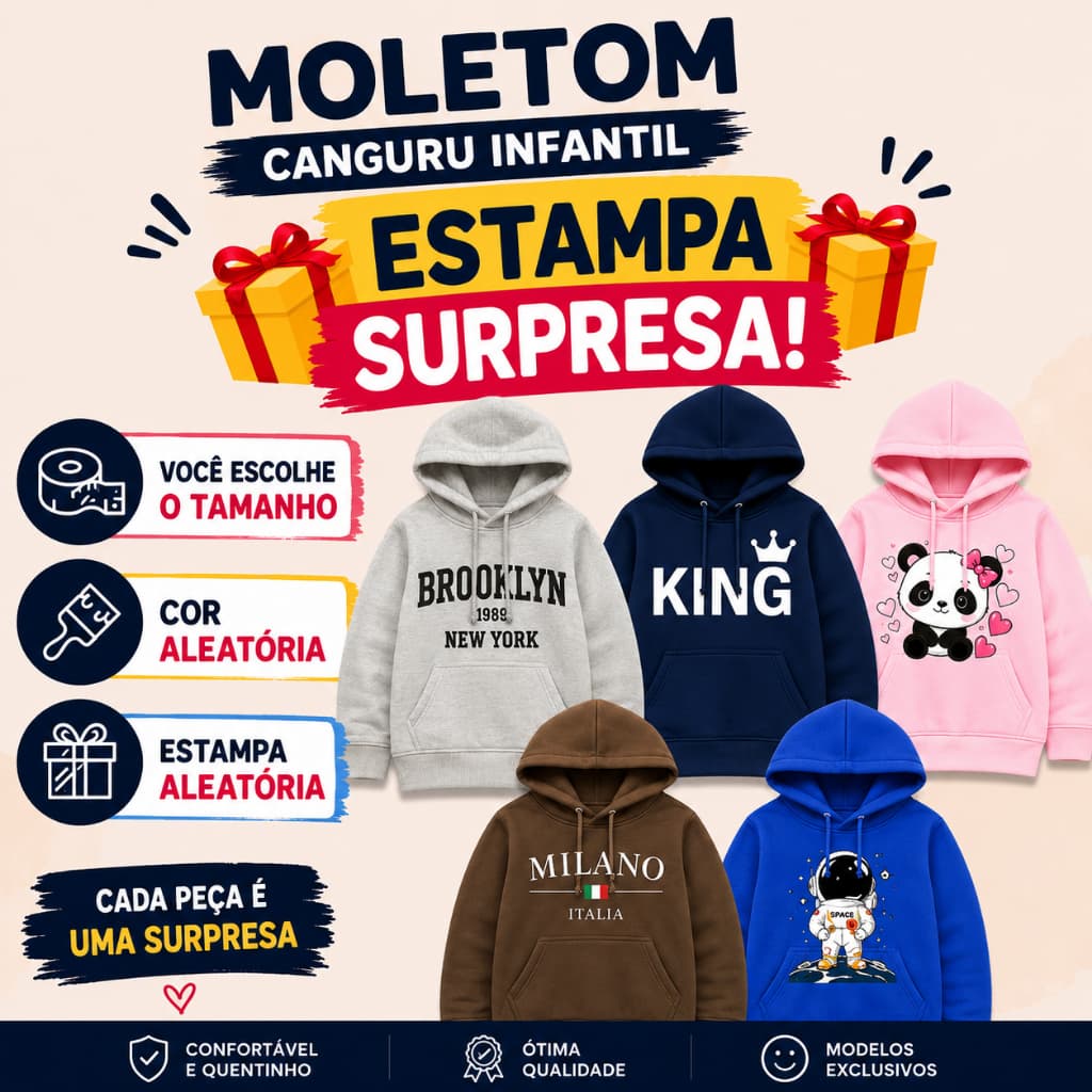 Moletom Infanti Canguru Aleatorio Várias Estampas Sem Defeitos Algodão