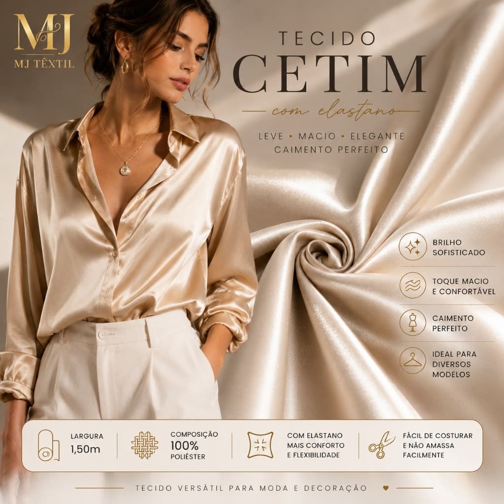 1 Metro Cetim com Elastano Premium | Tecido para Vestidos, Blusas e Moda Festa