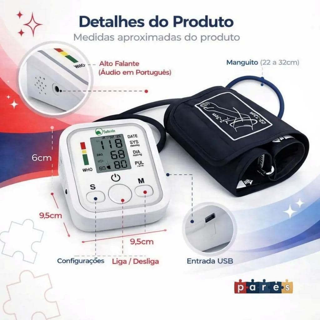 Aparelho Medidor De Pressão Arterial Digital Pares Automático De Braço Monitor Inteligente Com Tela Lcd Grande, Detecção