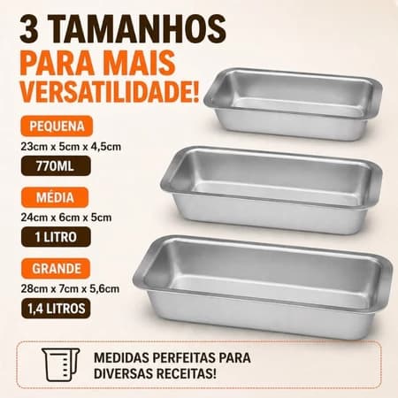 Kit 3 Formas Assar Pao Bolo Rosca Antiaderente Resistente Duravel 3 Pecas Aluminio