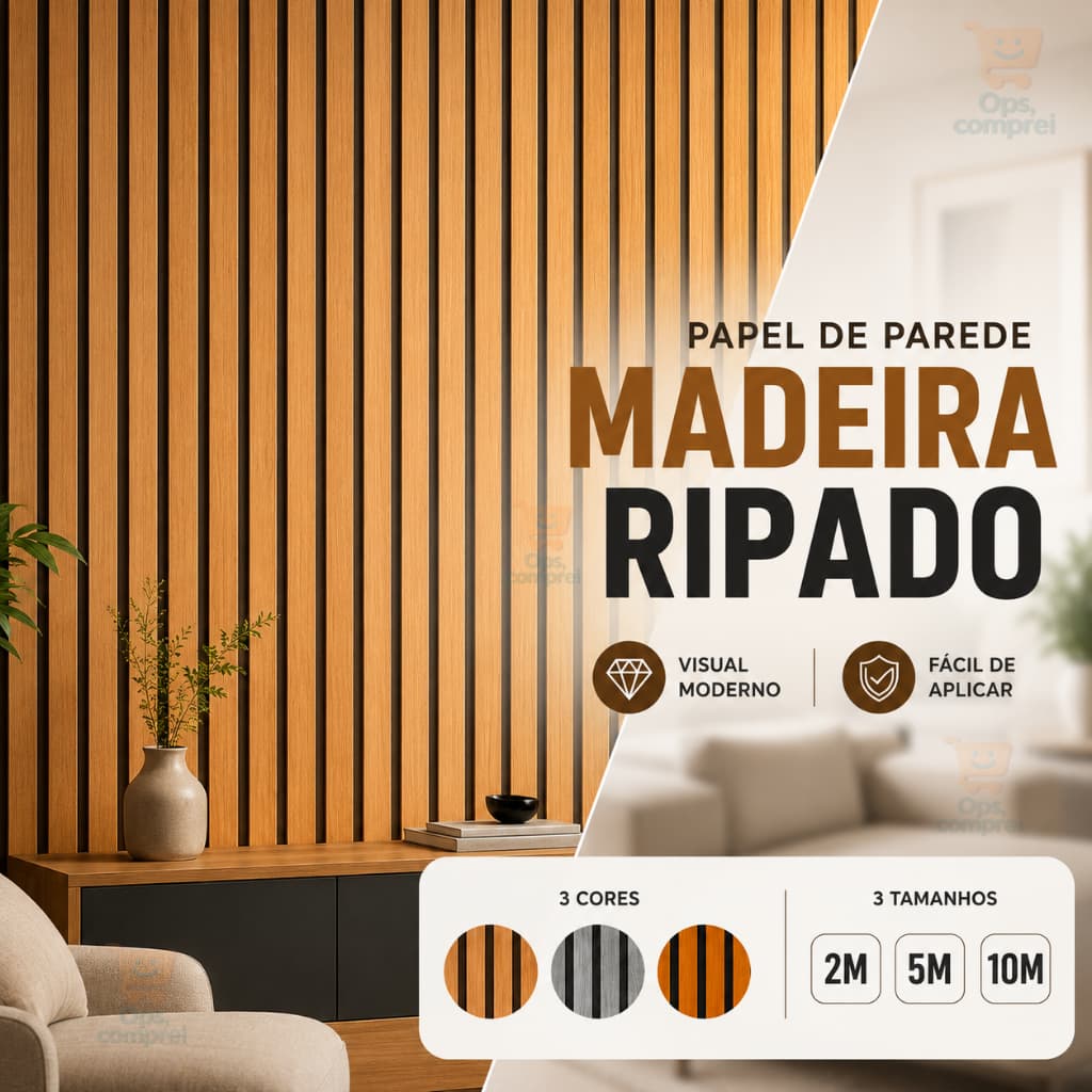 Papel de Parede Adesivo Ripado Autocolante Madeira 2/5/10 Metros Decoração