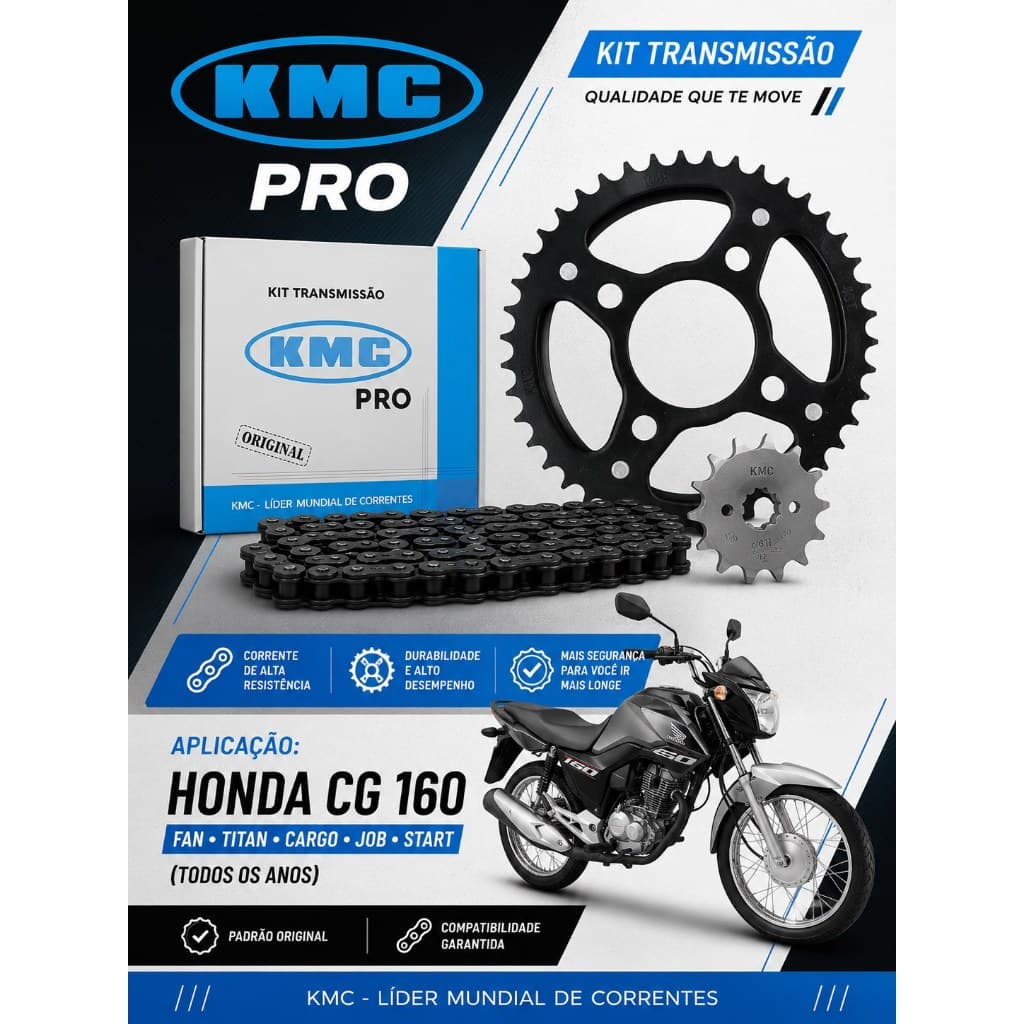 Kit Relaçao Honda Cg 160 KMC PRO Fan Titan Start Cargo 2016 2017 2018 2019 2020 2021 2022 2023 2024 2025 2026 2027