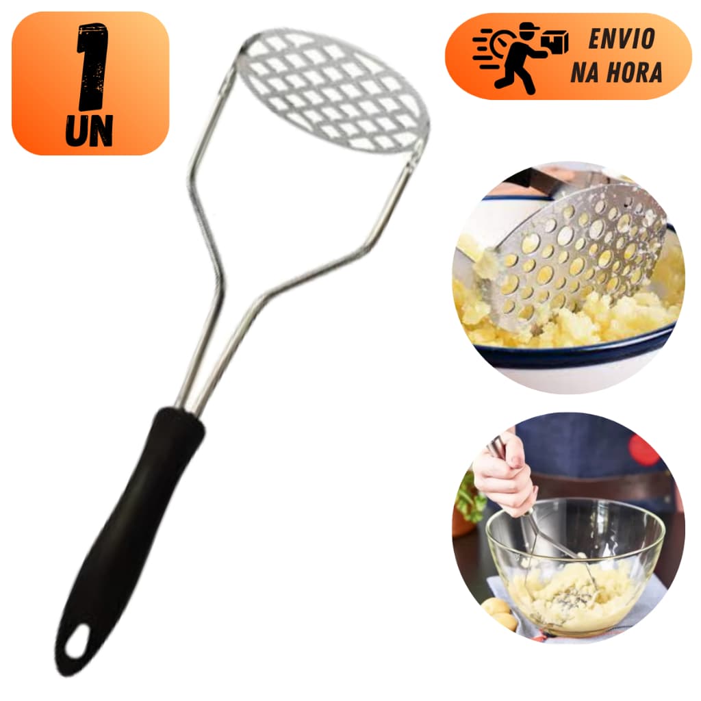 AMASSADOR DE BATATAS INOX CABO PLÁSTICO UTENSILIO PARA COZINHA E RESTAURANTES PURÊ LEGUMES FEIJÃO