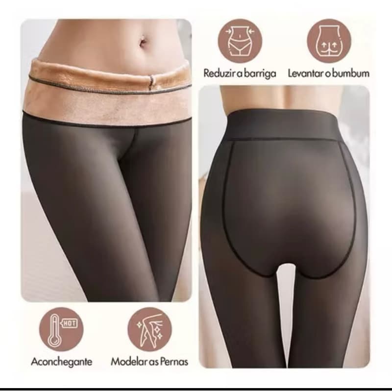 Meia-Calça Peluciada Feminina Preto com Forro Interno Quente para Inverno