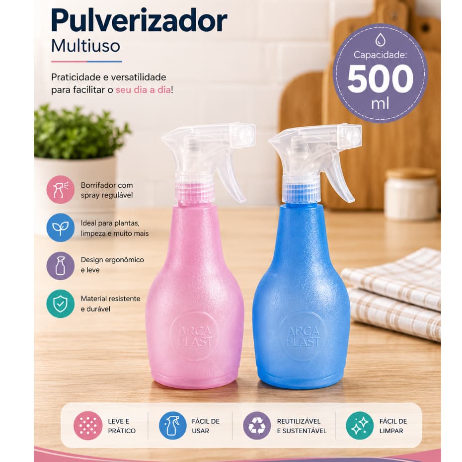 Pulverizador Borrifador Plástico 500ml Multiuso