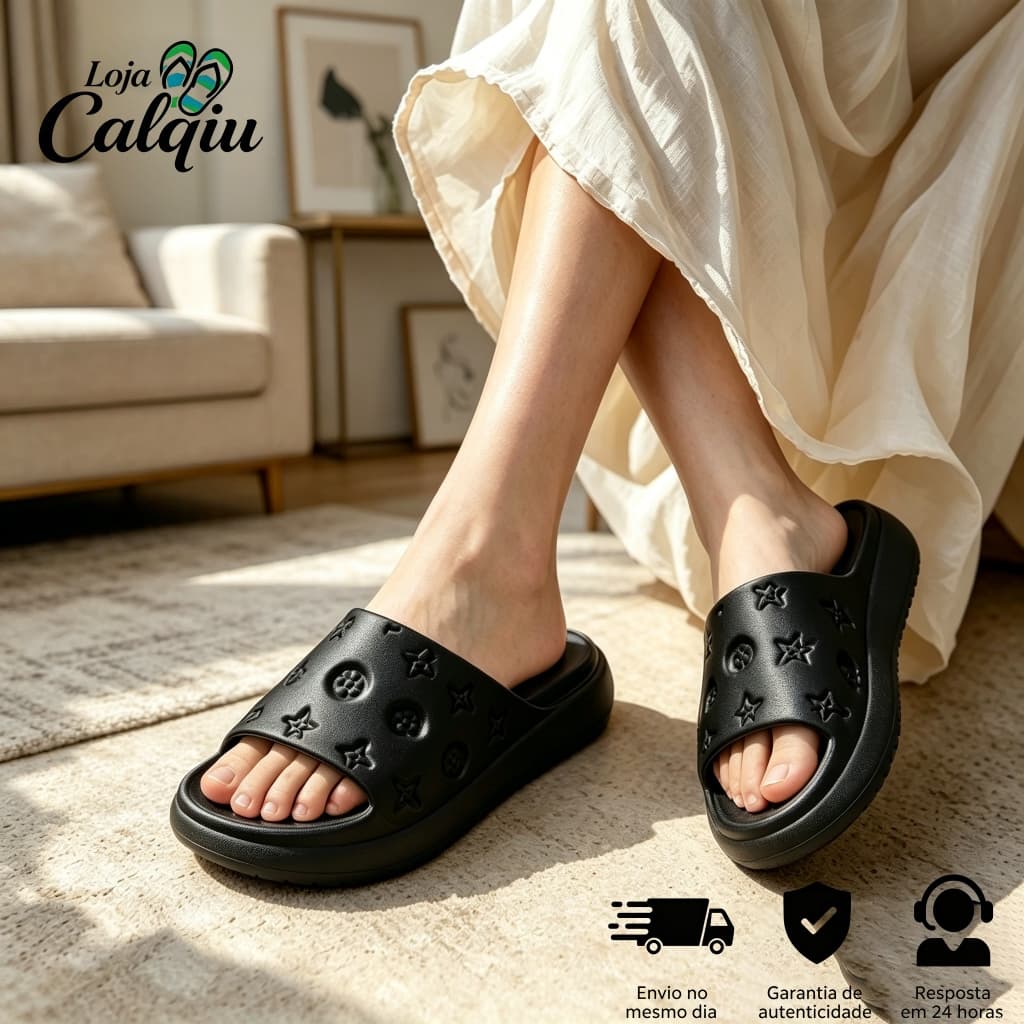 Chinelo Slide Feminino Nuvem Impermeável Macio Leve Luxo com Texturas Delicadas Fashion