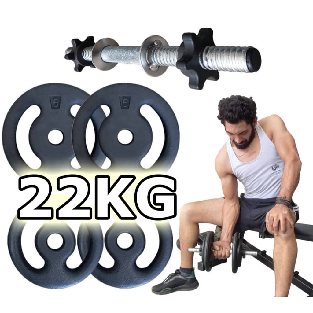 Kit 22kg Anilhas Peso + 1 Barra Halter de 40cm ROSCA RÁPIDA CROMADA p/ Treinamento de Força Musculação e Academia