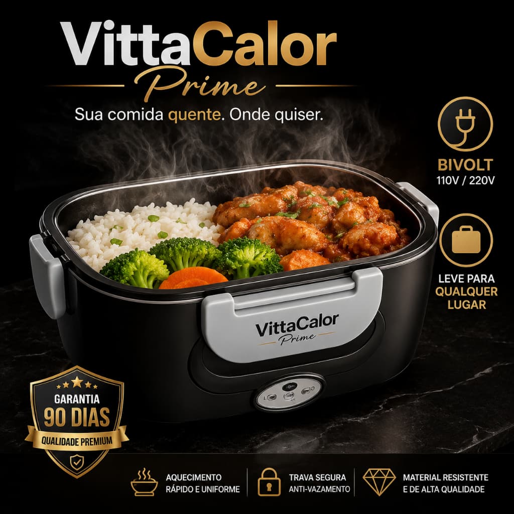 Marmiteira Elétrica Térmica Bivolt Portátil VittaCalor Prime Aquecedor de Refeições Lunch Box Preta