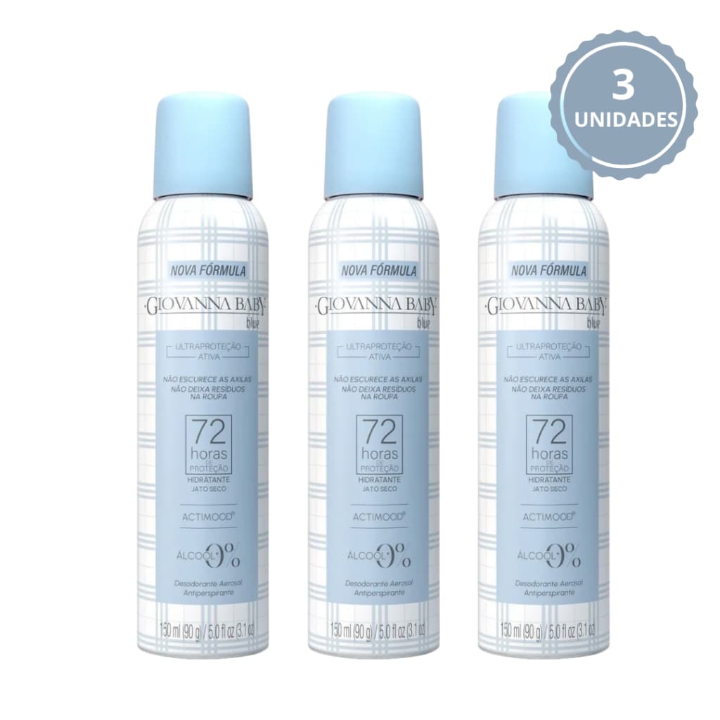 Kit 3 Desodorante Aerosol Antitranspirante 150ml Giovanna Baby Blue